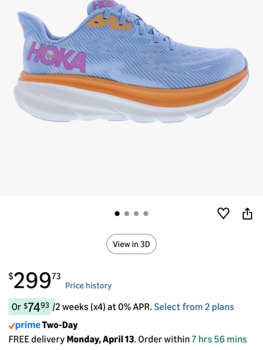 Hoka Light Blue Running Shoe with Orange Midsole and Pink Logo